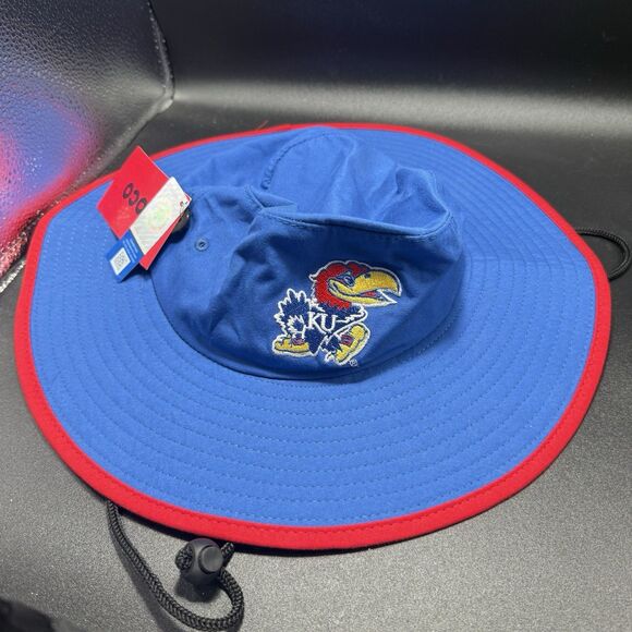 New FOCO KU Jayhawks Bucket Hat Drawstring Blue Solid Large - Picture 1 of 7